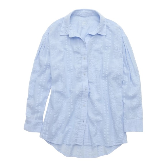 Aerie Seersucker Coverup Shirt Women’s Lightweight Button Up Baby Blue Large - Picture 5 of 10